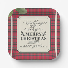 Frohe Weihnachten & Glück Neujahr Tartan Name Pappteller