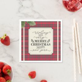 Frohe Weihnachten & Glück Neujahr Tartan Name Serviette