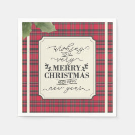 Frohe Weihnachten & Glück Neujahr Tartan Name Serviette