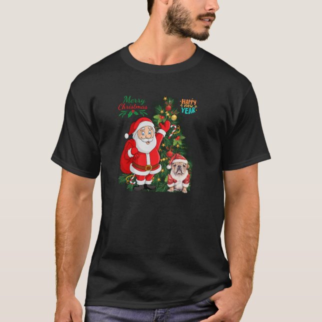 Frohe Weihnachten Glück Neujahr Weihnachtsmann Eng T-Shirt (Vorderseite)