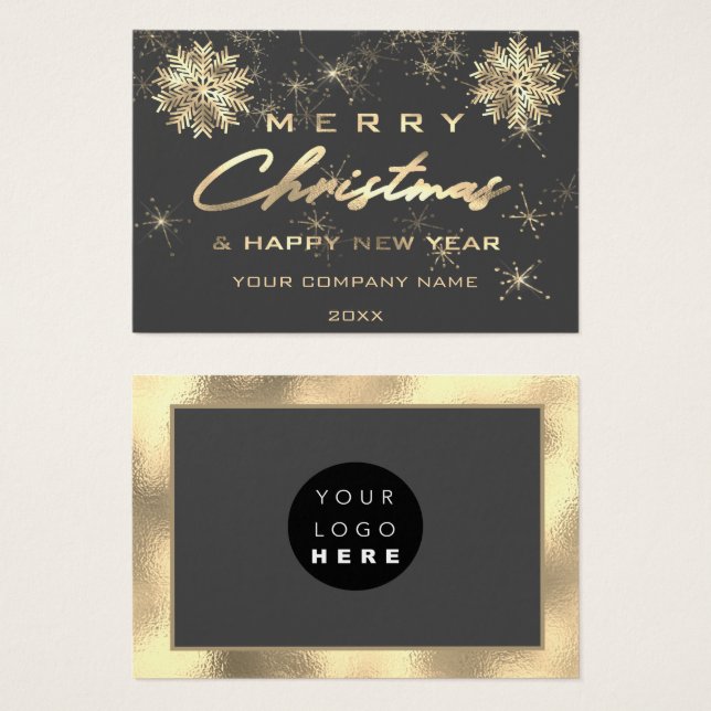 Frohe Weihnachten Glück Silvester Gold Gray Card L (Vorne & Hinten)