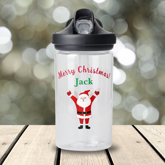 Frohe Weihnachten Glück Weihnachtsnamen Trinkflasche (Adorable Santa water bottle that is personalized for your child!)