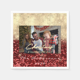 Frohe Weihnachten glücklich Jahr Gold Foto Roter G Serviette