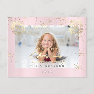 Frohe Weihnachten glücklich Jahr Gold Schnee Rosa Postkarte