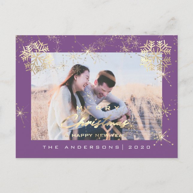 Frohe Weihnachten glücklich Jahr Gold Schneeflocke Postkarte (Vorderseite)