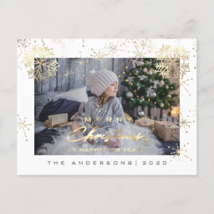 Frohe Weihnachten glücklich Jahr Gold Snowflakes F Postkarte