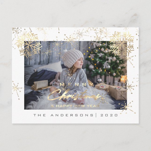 Frohe Weihnachten glücklich Jahr Gold Snowflakes F Postkarte (Vorderseite)