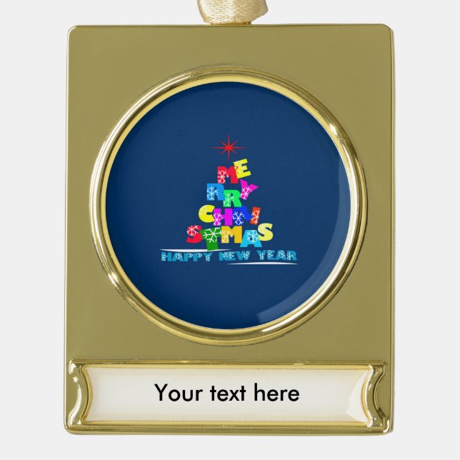 Frohe Weihnachten glücklich Neues Jahr Banner-Ornament Gold (Vorderseite)