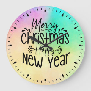 Frohe Weihnachten glücklich Neues Jahr Große Wanduhr