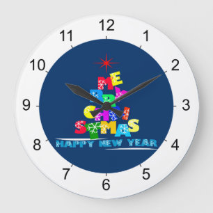 Frohe Weihnachten glücklich Neues Jahr Große Wanduhr