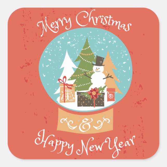 Frohe Weihnachten glücklich Neues Jahr Quadratischer Aufkleber (Vorderseite)