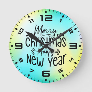 Frohe Weihnachten glücklich Neues Jahr Runde Wanduhr