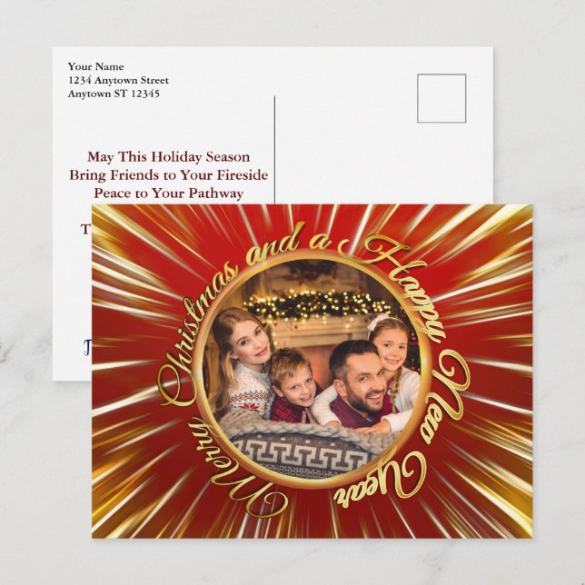 Frohe Weihnachten glücklich Neujahr Gold Circle Fo Postkarte (Vorne/Hinten)