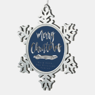 Frohe Weihnachten glücklich Neujahr Navy Blue Silv Schneeflocken Zinn-Ornament