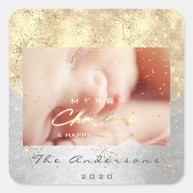 Frohe Weihnachten glücklich Silver Year Silver Gol Quadratischer Aufkleber (Vorderseite)