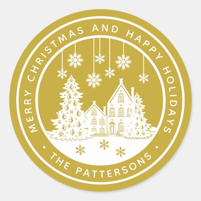 Frohe Weihnachten glückliche Ferien Winter Persona Runder Aufkleber (Vorderseite)