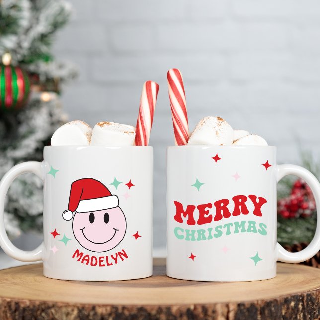 Frohe Weihnachten glückliche Gesicht Personalisier Zweifarbige Tasse (Von Creator hochgeladen)