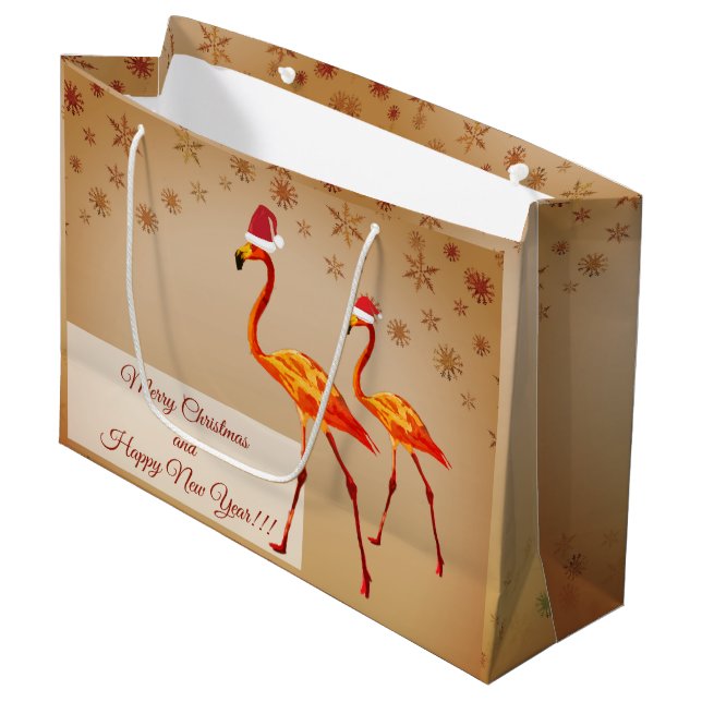 Frohe Weihnachten, glückliche Neujahrsgeschenktasc Große Geschenktüte (Vorderseite Schrägansicht)