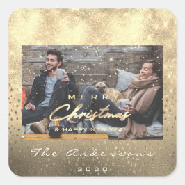 Frohe Weihnachten glückliche Neujahrsstars Gold Fo Quadratischer Aufkleber