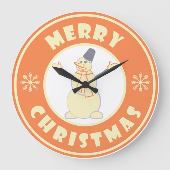 Frohe Weihnachten glückliche Snowman berühmten Kaf Große Wanduhr (Vorderseite)