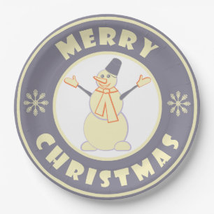 Frohe Weihnachten glückliche Snowman berühmten Kaf Pappteller