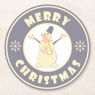 Frohe Weihnachten glückliche Snowman berühmten Kaf Runder Pappuntersetzer
