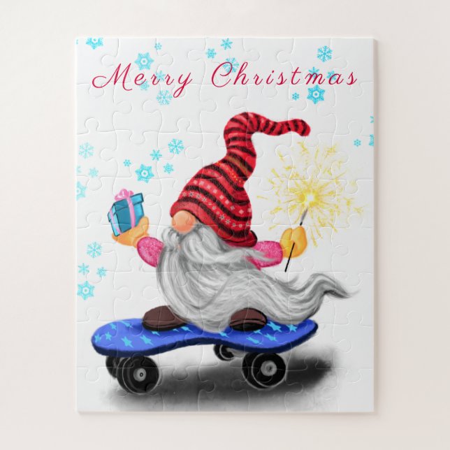 Frohe Weihnachten glücklichen Skater Gnome mit Ges Puzzle (Vertikal)