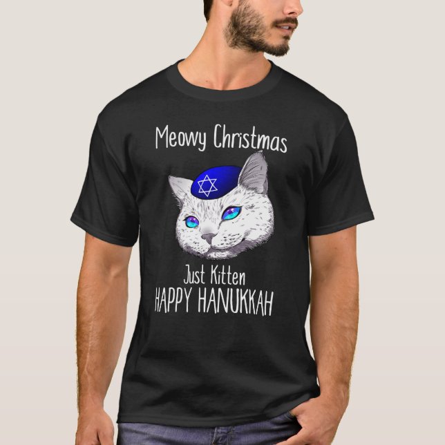Frohe Weihnachten glückliches Chanukka Hanukcat T-Shirt (Vorderseite)