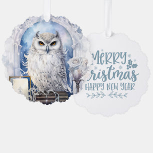 Frohe Weihnachten Glückliches Neues Jahr Weiße Eul Ornament Karte