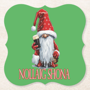 Frohe Weihnachten Gnom mit einem Glas Irisches Dry Untersetzer