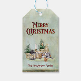 Frohe Weihnachten Gnome Picnic Rustikale Kabine Geschenkanhänger