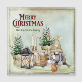 Frohe Weihnachten Gnome Picnic Rustikale Kabine Magnetkarte