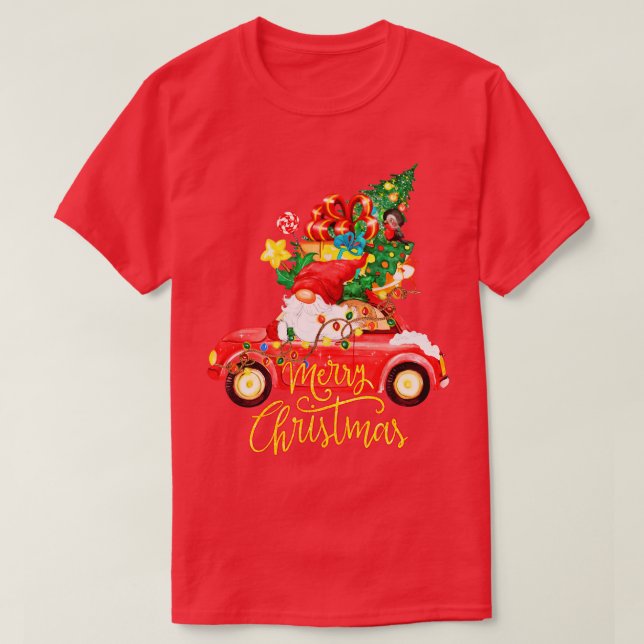 Frohe Weihnachten Gnome Rote Auto T-Shirt (Design vorne)
