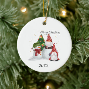 Frohe Weihnachten Gnomes Snowman Keramik Ornament