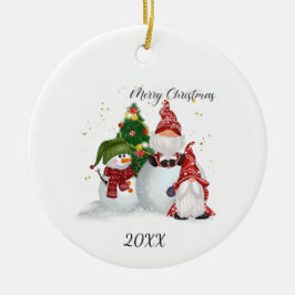 Frohe Weihnachten Gnomes Snowman Keramik Ornament