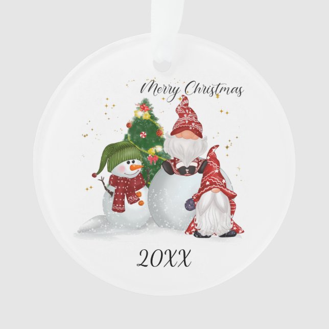 Frohe Weihnachten Gnomes Snowman Ornament (Vorderseite)