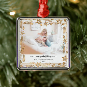Frohe Weihnachten Gold Arch Elegantes Foto Ornament Aus Metall