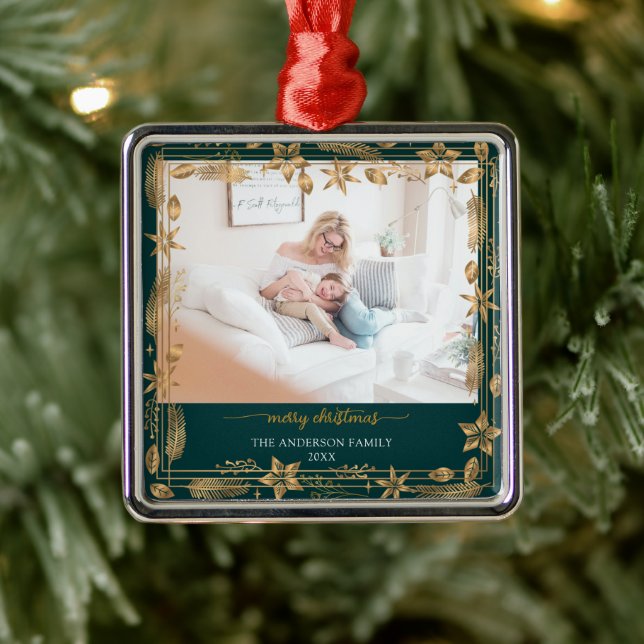 Frohe Weihnachten Gold Arch Green Elegantes Foto Ornament Aus Metall (Baum)