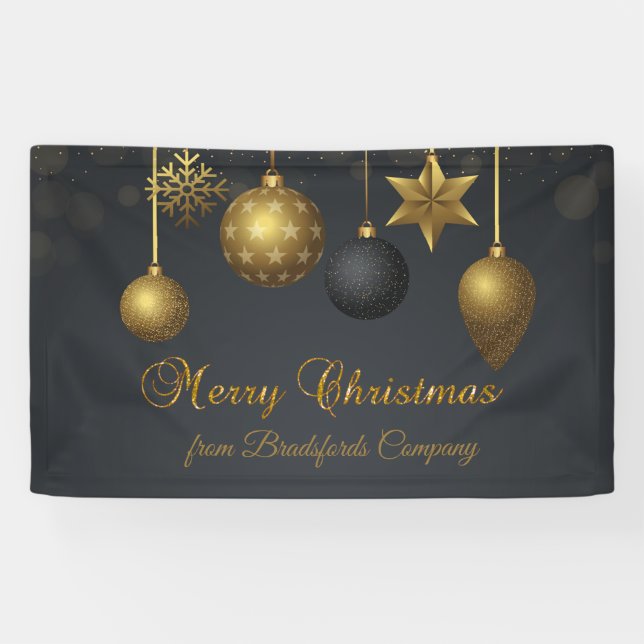 Frohe Weihnachten, Gold Balls Dunkel Banner (Horizontal)