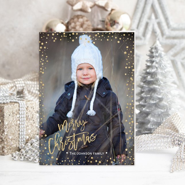 Frohe Weihnachten | Gold Confettie | 2 FOTOS (Merry Christmas | Gold Glitter | Photo Holiday Card)