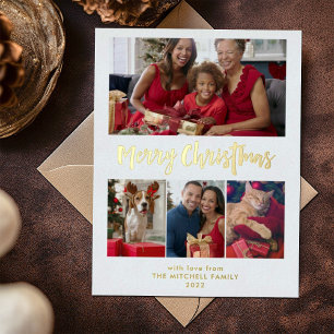 Frohe Weihnachten   Gold Foil Multi Foto Grid Folien Feiertagspostkarte