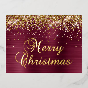 Frohe Weihnachten Gold Glitter Burgunderrot Folien Feiertagspostkarte
