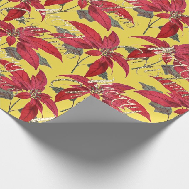 Frohe Weihnachten Gold Glitzer Script Blumengelb Geschenkpapier (Ecke)