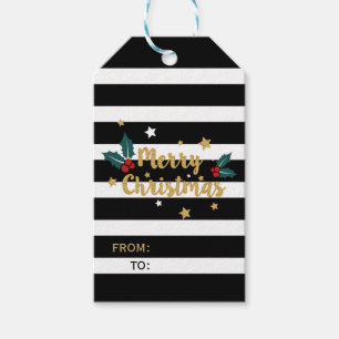 Frohe Weihnachten Gold Glitzer & Streifen Geschenkanhänger