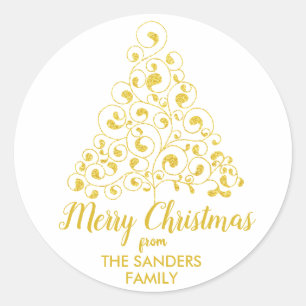 Frohe Weihnachten Gold Glitzer Weihnachtsbaum Runder Aufkleber