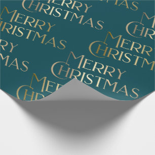 Frohe Weihnachten Gold & Green Embossed Gradient 3 Geschenkpapier