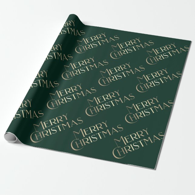Frohe Weihnachten Gold & Green Embossed Gradient 3 Geschenkpapier (Ungerollt)