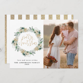 Frohe Weihnachten Gold Greenery Wreath Gruß Mitteilungskarte