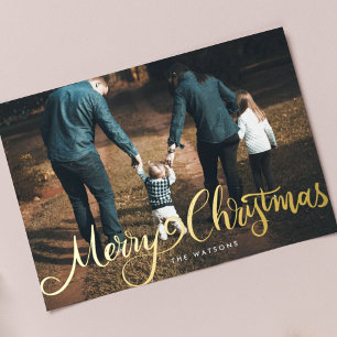 Frohe Weihnachten Gold große handgeschriebene Foto Folien Feiertagskarte