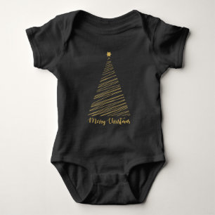 Frohe Weihnachten, Gold Linear Minimal Tree Baby B Baby Strampler